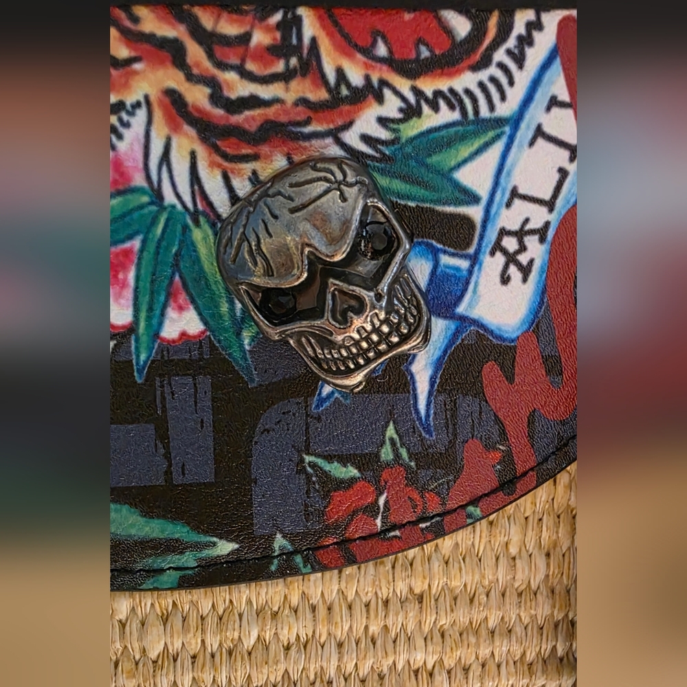 Ed Hardy Straw/Woven Tote Bag Rhinestones  Crossbody Strap Love Kills Slowly - Picture 6 of 15